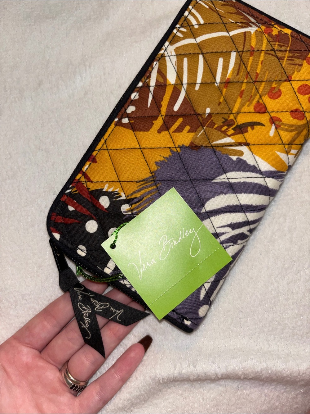 Vera Bradley Mustard Multi Quilted Zip Wristlet